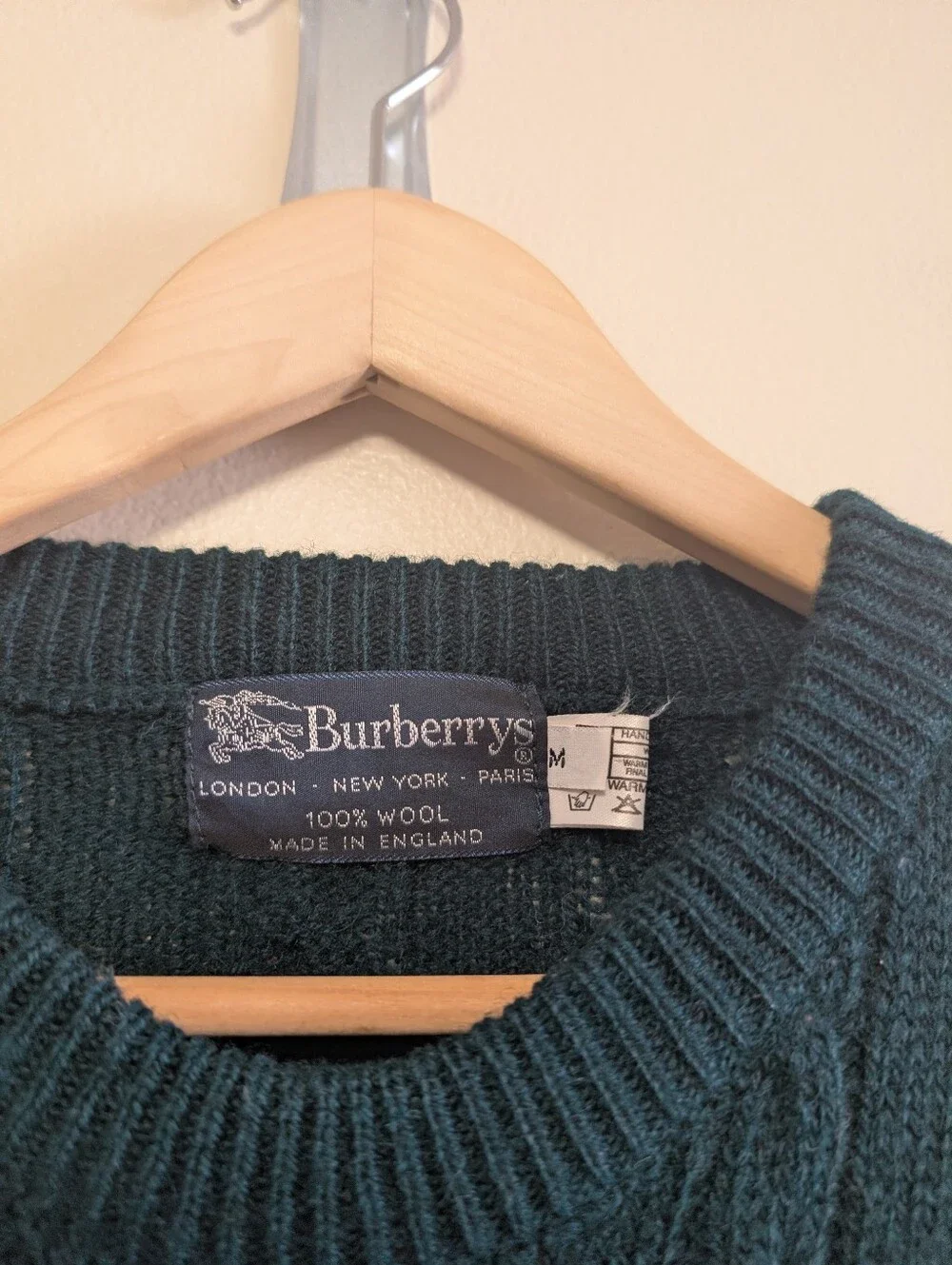 Burberrys Vintage Cable Knit Wool Sweater Deep Green Men's Medium